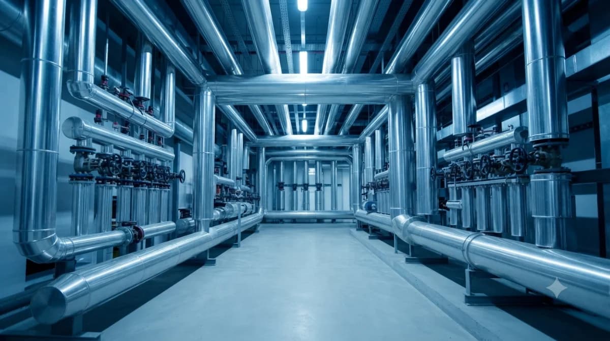 Plant room with chrome piping installed by Universal